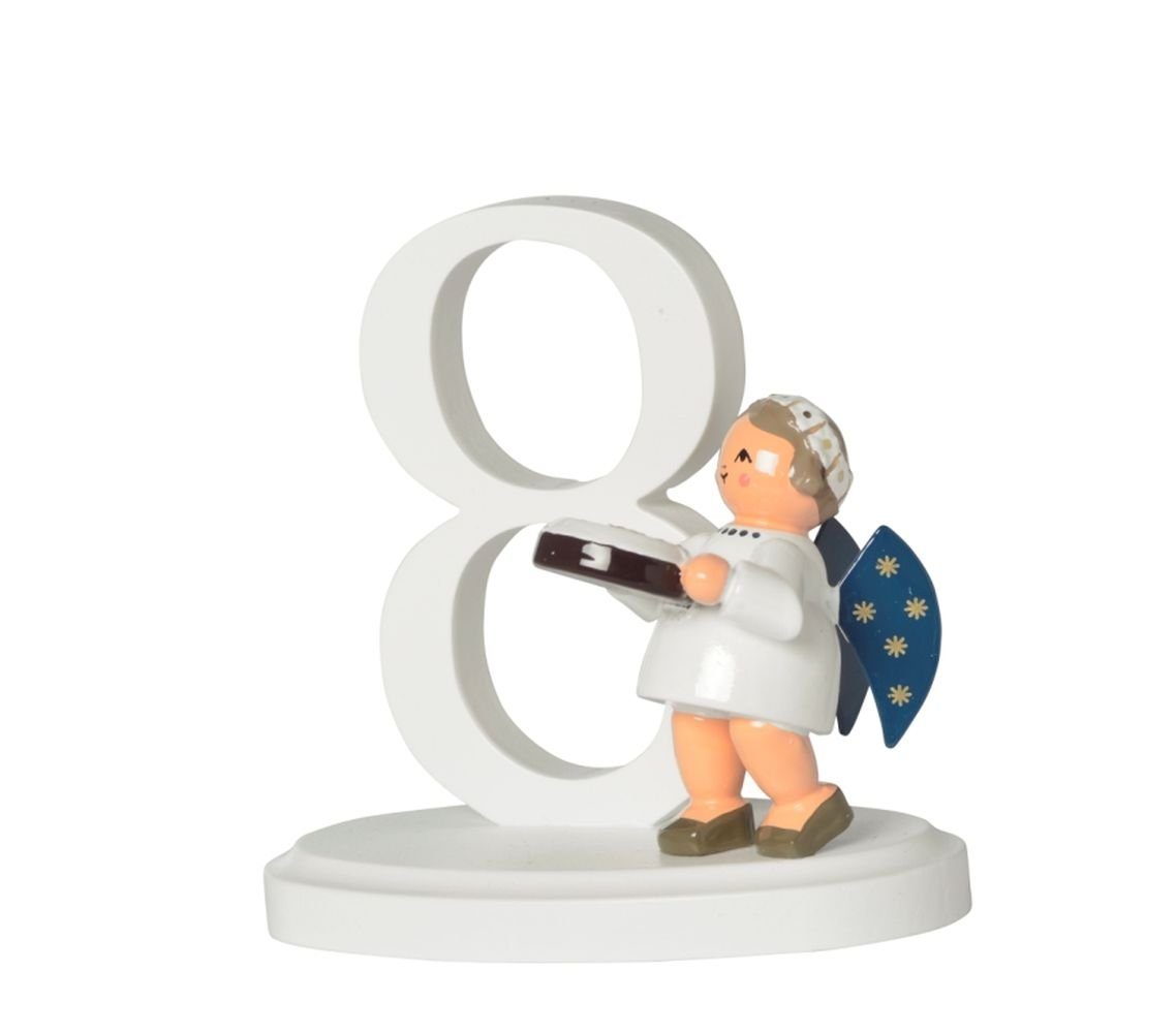 KWO Kunstgewerbe Werkstätten Engelfigur Miniaturfigur Engel mit Zahl "8" BxTxH= 7x4,5x7cm NEU