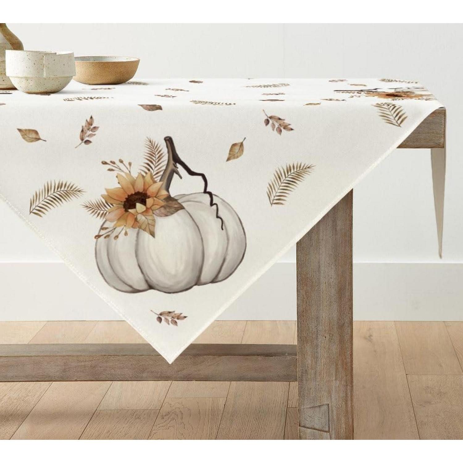 LuxusKollektion Tischdecke Streifen Kürbisse Blätter Herbst Tischdecke 85x85 cm Beige