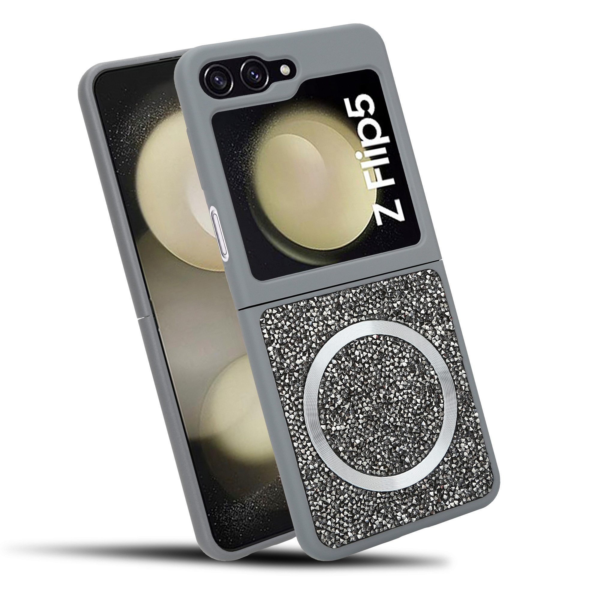 Cadorabo Handyhülle Samsung Galaxy Z FLIP 5, Hülle Schutzhülle Case Cover kompatibel mit Magsafe Diamant Glitzer
