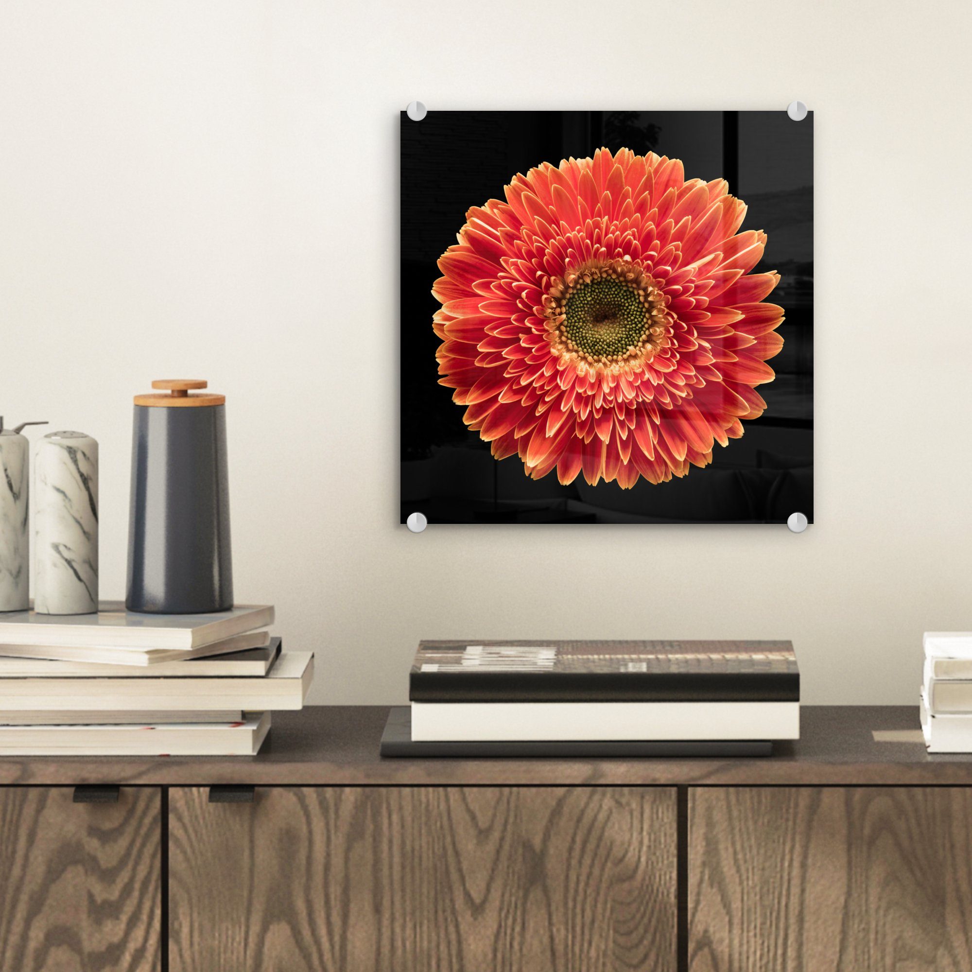 MuchoWow Acrylglasbild Eine orangefarbene Gerbera-Blüte vor günstig online kaufen