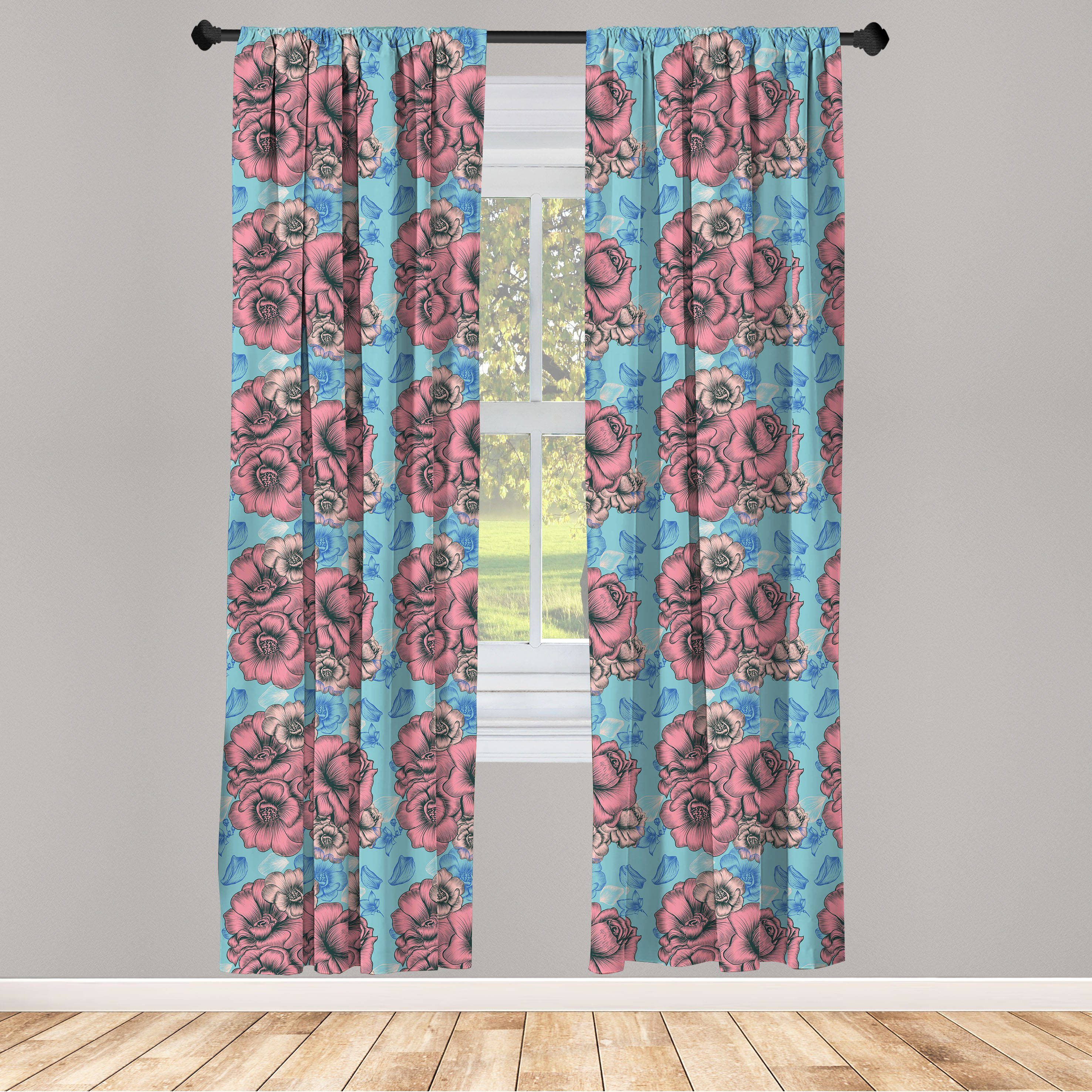Gardine Vorhang für Wohnzimmer Schlafzimmer Dekor, Abakuhaus, Microfaser, Blumen Klassische Bouquets Frühlings Zeit