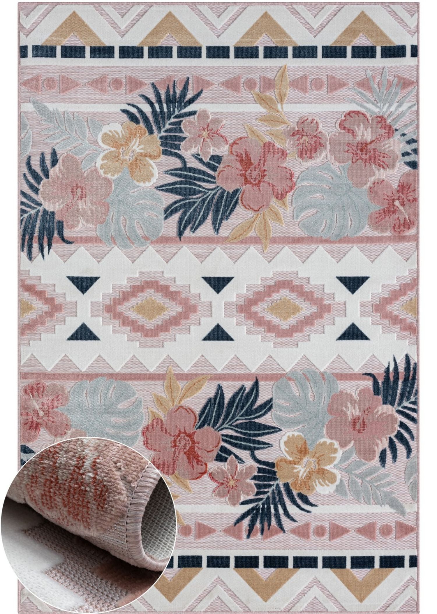 Wohnando Teppich MY-RUG Outdoor-Teppich "Aurora II" 150x80 cm, rosa, rechteckig, Höhe: 8 mm, mit floralem Hoch-Tief-Design, für drinnen und draußen