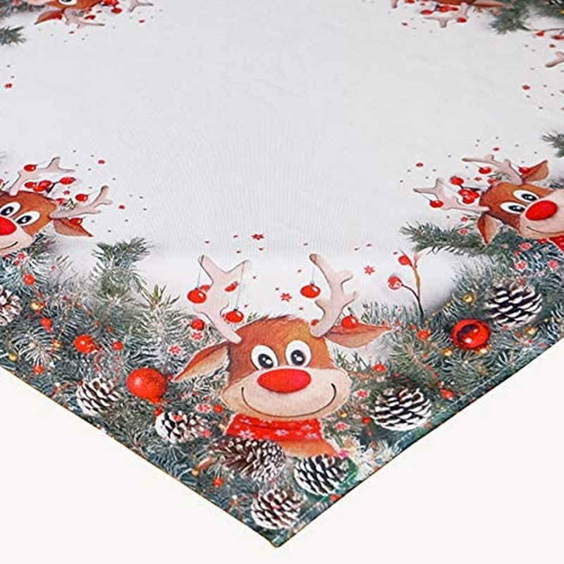 TextilDepot24 Tischdecke Motiv Elch mit roter Nase - Weihnachtstischwäsche, bedruckt