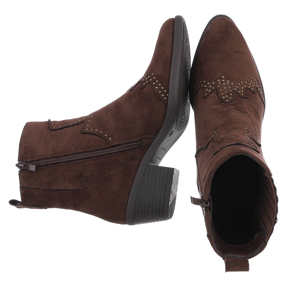 Ital-Design Elegante Damen Stiefelette mit Details für Alltag und Freizeit Westernstiefelette (90471309) Blockabsatz Stiefeletten in Braun