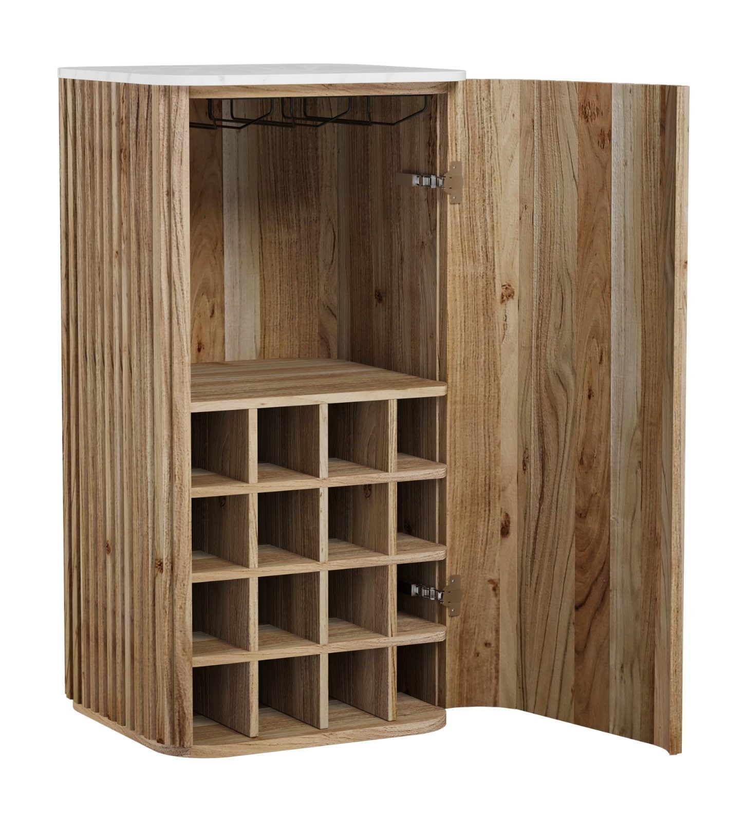 PREISBRECHER Barschrank Winston in weiß, Akazie, Marmor, Akazie massiv - 50x105x50 (BxHxT)