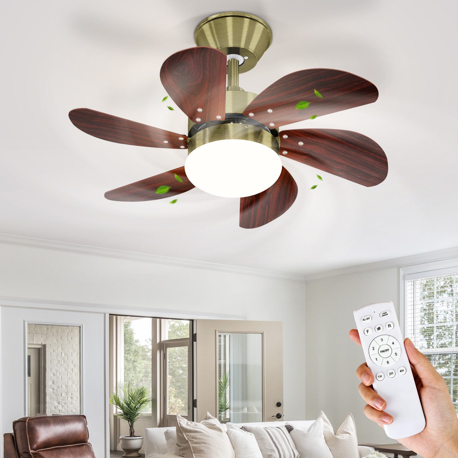 ZMH Deckenventilator Mit Licht und Fernbedienung Leise für Flur/Schlafzimmer Deckenlampe, Ø75 cm, 40W, Timer Funktion, 6 Flügeln, mit Fernbedienung