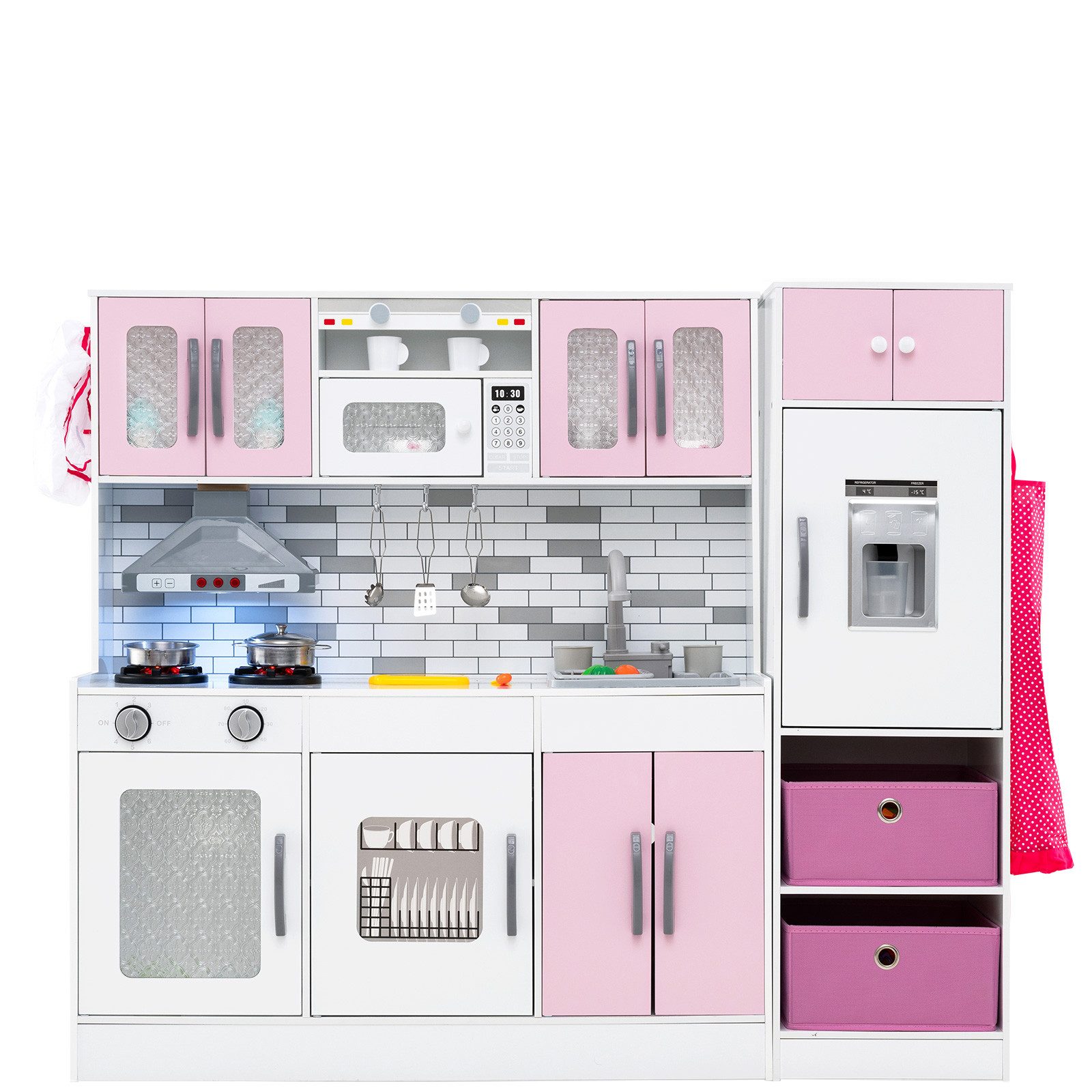 COSTWAY Spielküche Holz, Mit interaktiven Funktionen, Stauraum & Zubehör günstig online kaufen