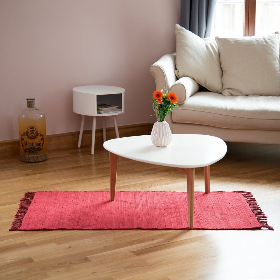 Teppich Flickenteppich einfarbig, relaxdays, Höhe: 10 mm, Rot, 70x140cm