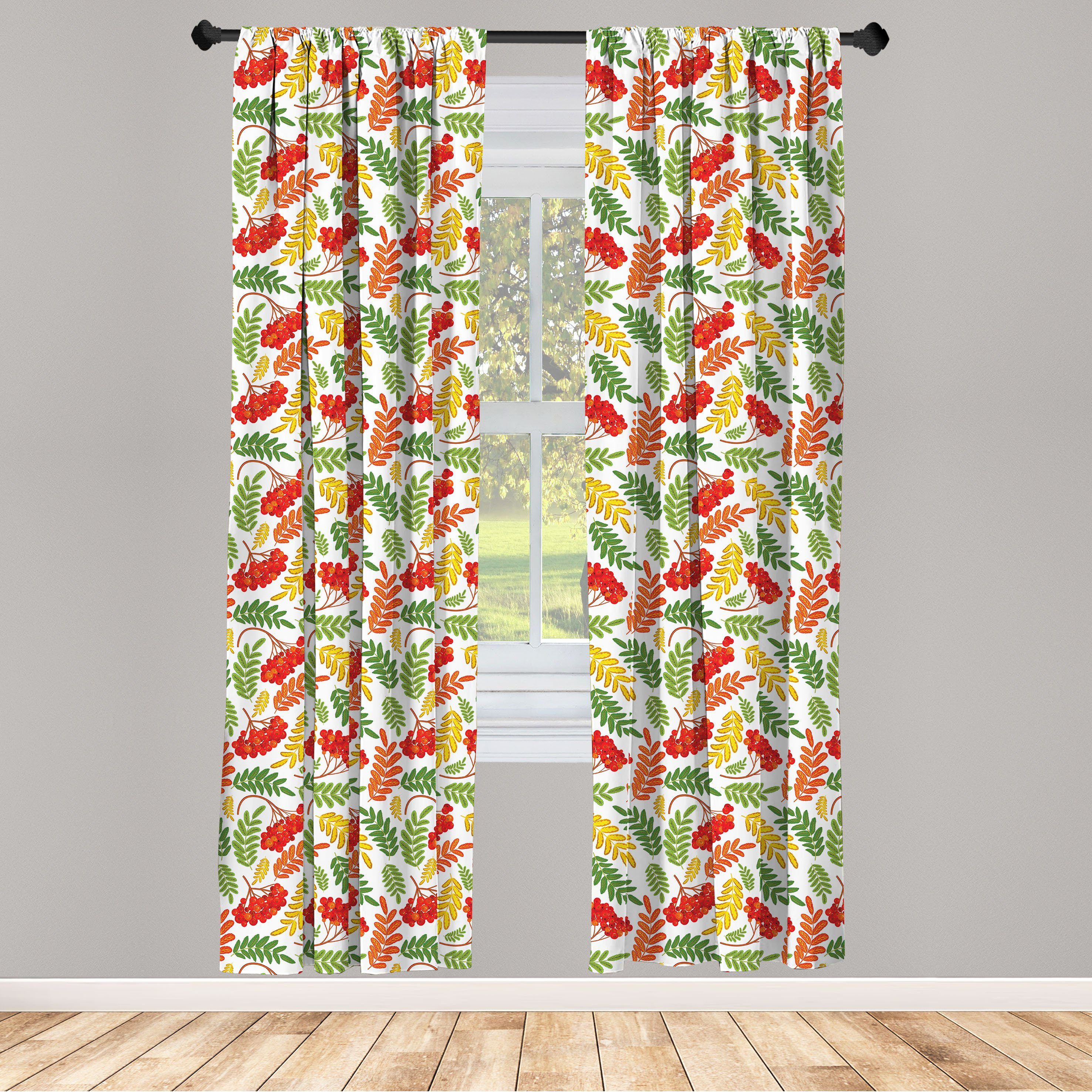 Gardine Vorhang für Wohnzimmer Schlafzimmer Dekor, Abakuhaus, Microfaser, Eberesche Herbstliche Flora-Muster