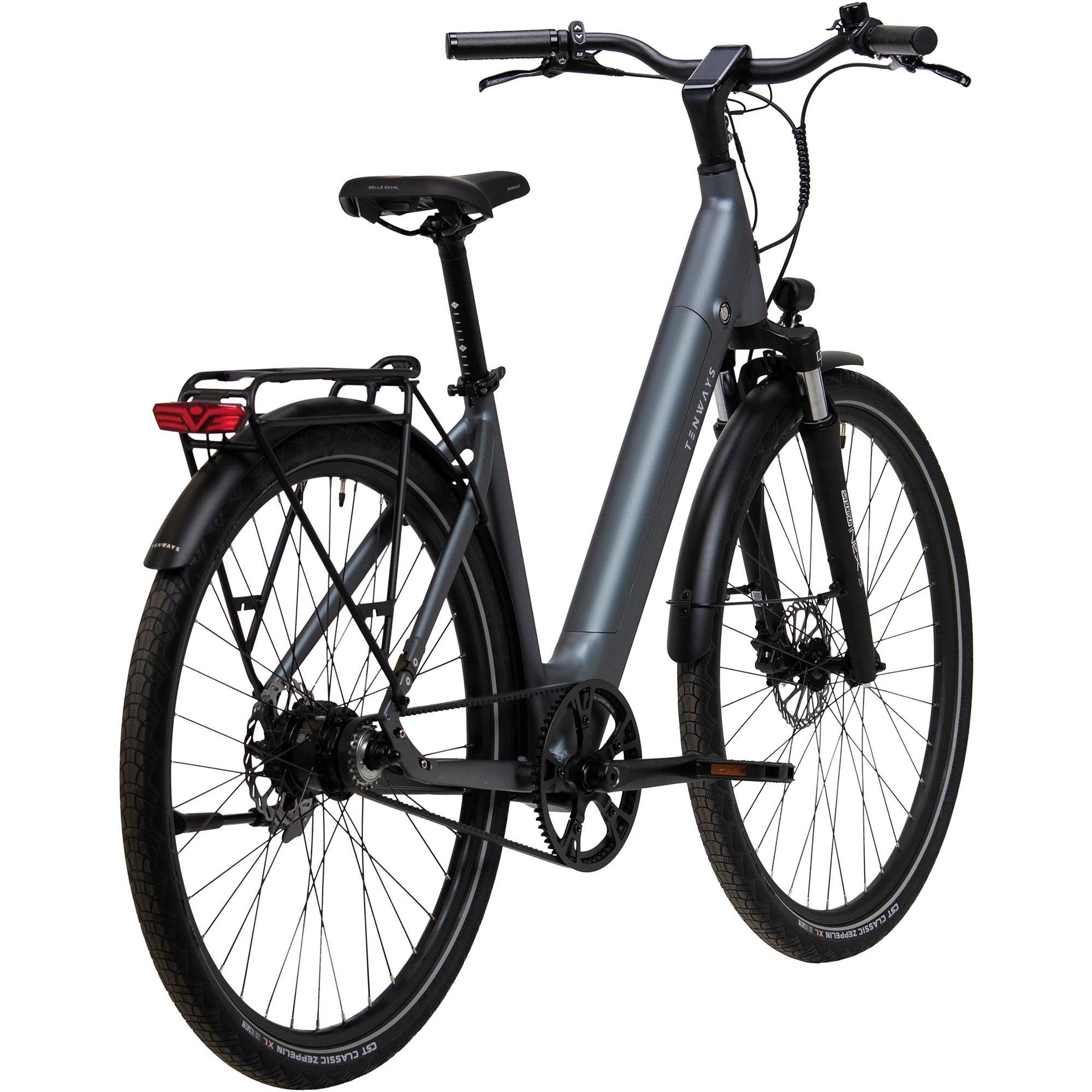 CGO800S, Bike Damenrad 1 Gang, Gates 374 Heckmotor, mit ohne Damen Pedelec Citybike Schaltung, Akku, E-Bike E Wh anthrazit Zoll Riemenantrieb Tenways 28