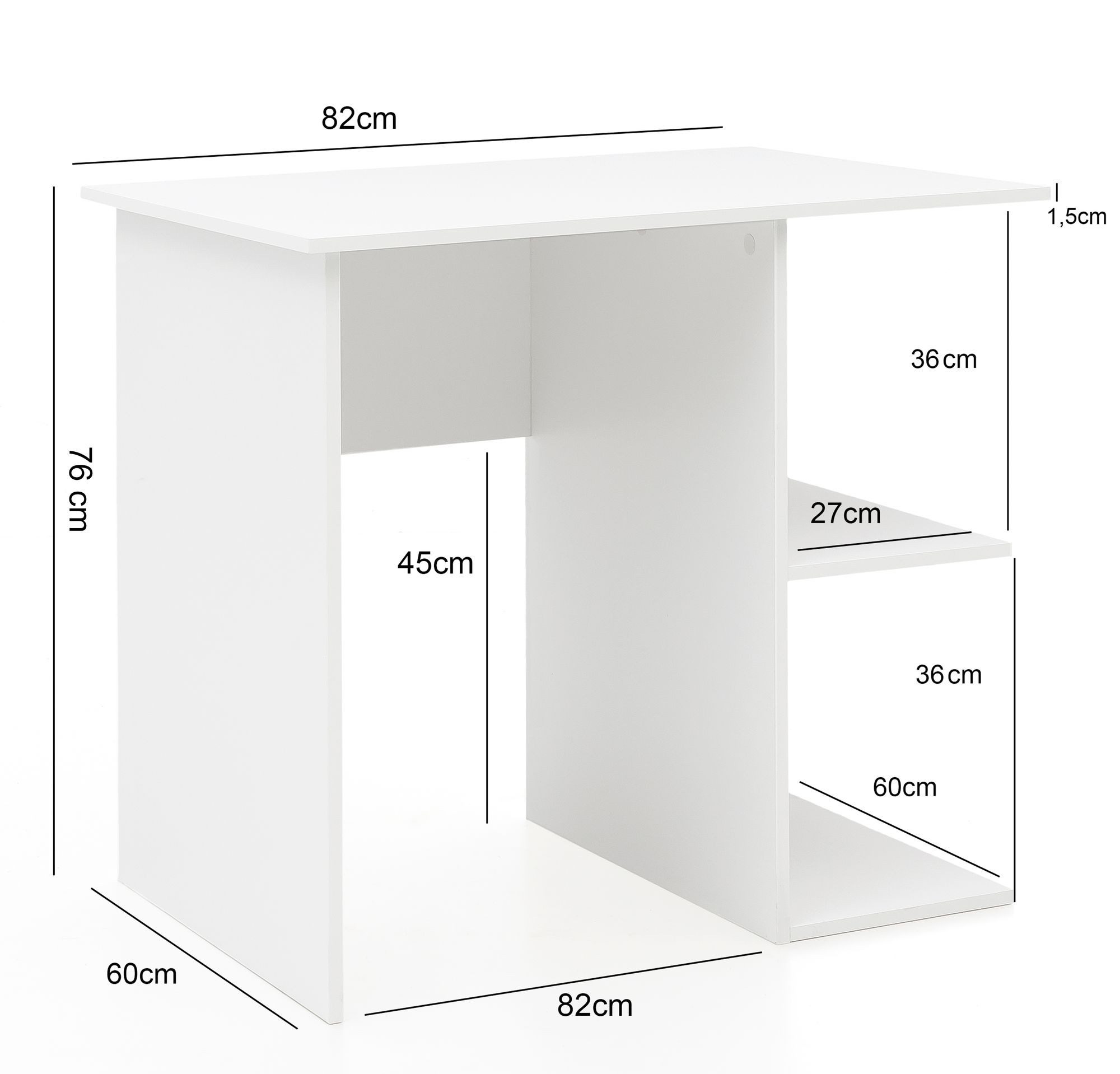 FINEBUY Schreibtisch SuVa13602_1 PC Tisch Arbeitstisch Computer Kinder Büro (Kleiner Arbeitstisch ohne Rollen, Bürotisch Modern), Computertisch Weiß 82 x 60 x 76 cm mit Ablage