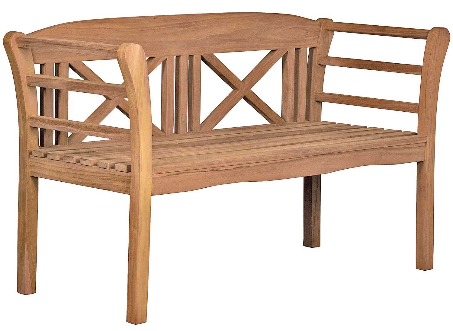 MR.DEKO Gartenbank Föhr – 2-Sitzer Bank, Teakholz, wetterfest, geformte Lehne (2-Sitzer Bank, zerlegt geliefert, ideal für Terrasse, 1-St), Massive Sitzbank Garten und Balkon, 250 kg belastbar