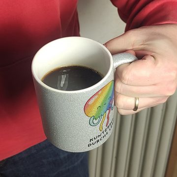 speecheese Tasse Jelly & Friends Regenbogen Qualle Glitzer Kaffeebecher mit Spruch