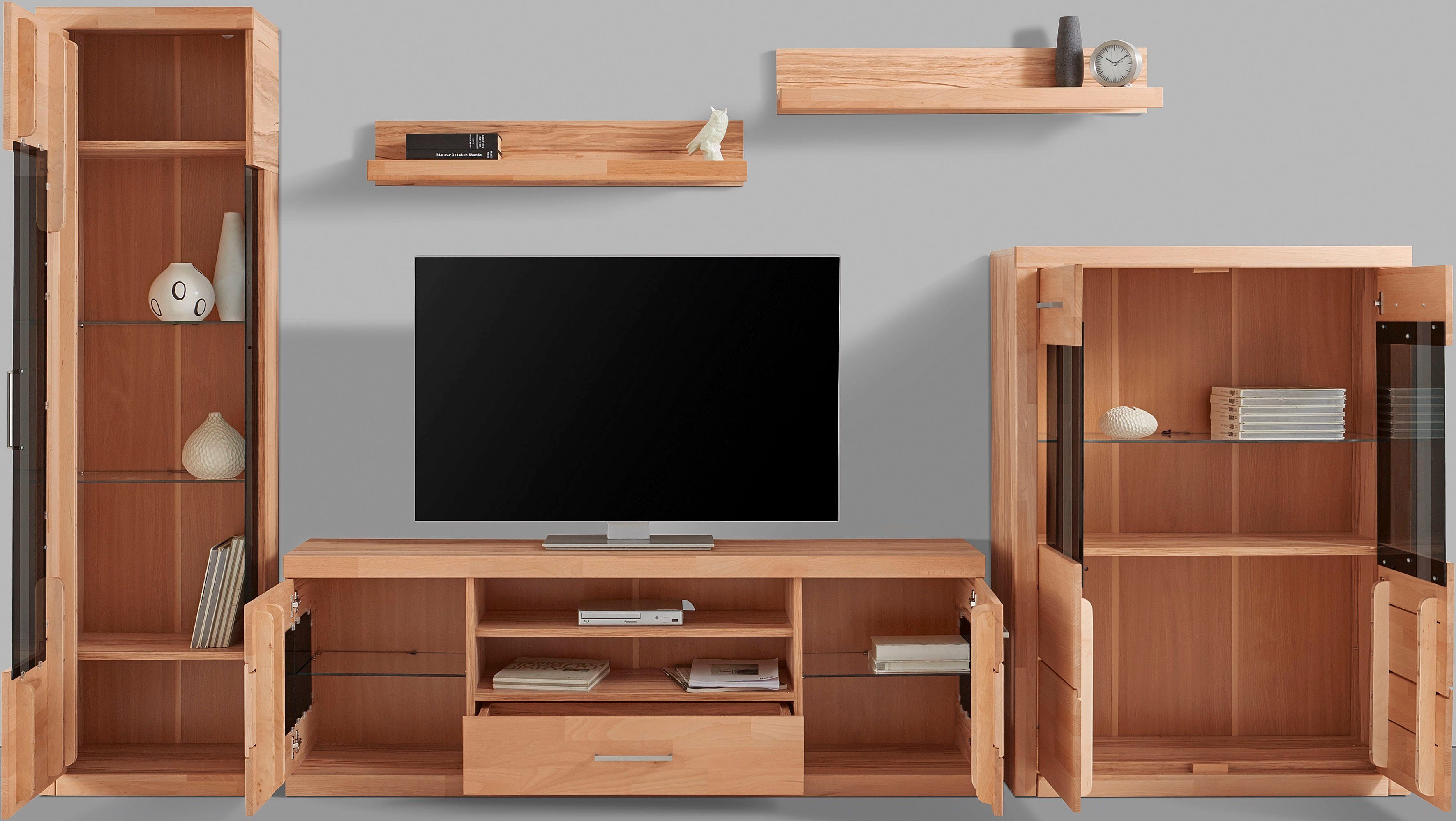 OTTO home Wohnwand Ribe Wohnwand Set-5 St., (Set, 5-St), Glaseinsatz aus gehärtetem Glas,Böden teilweise versetzbar