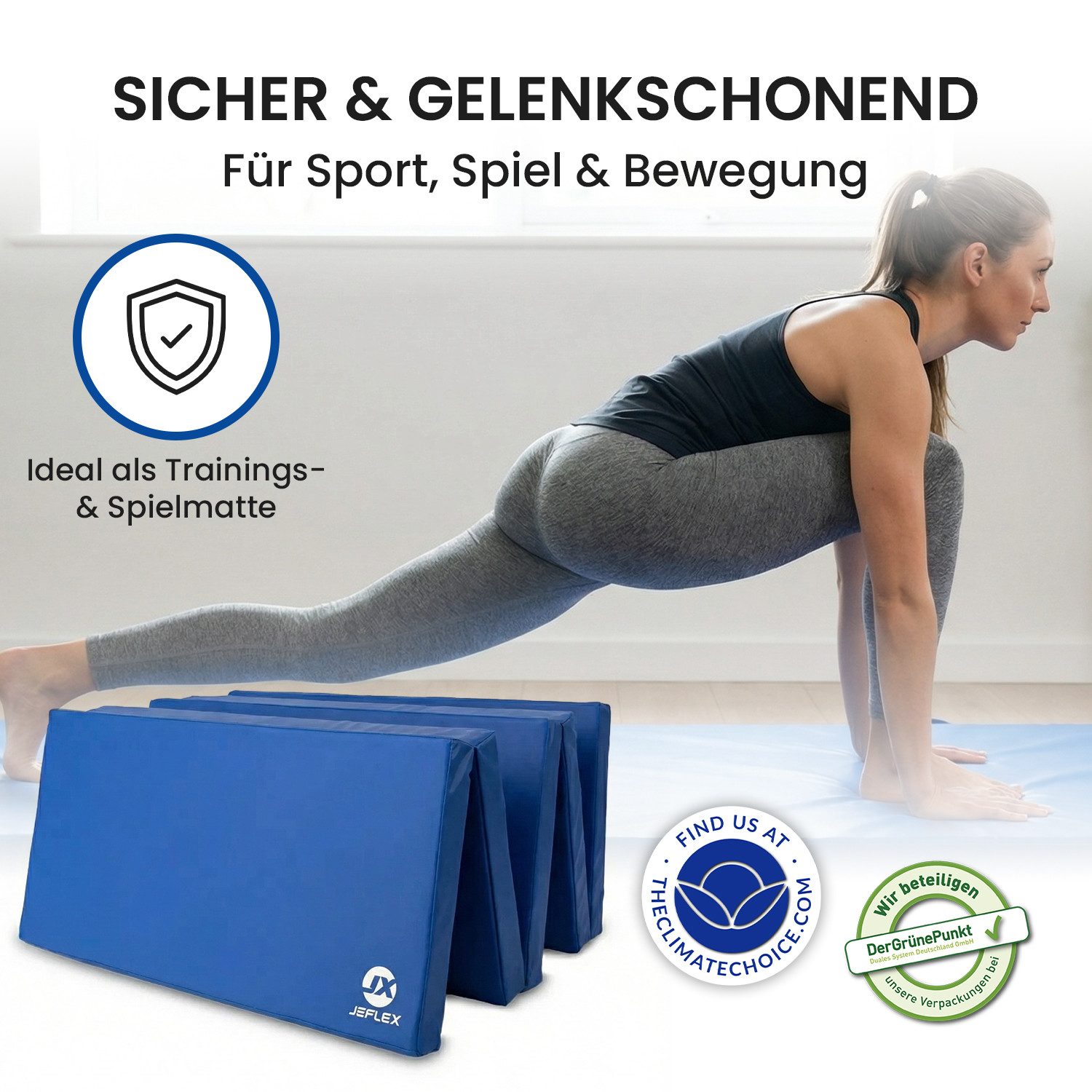 Jeflex Weichbodenmatte Jeflex Turnmatte klappbar 250 x 100 x 8 cm Fitness Weichbodenmatte, 250cm x 100cm x 8cm, Made in Germany