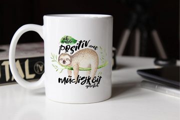 MoonWorks Tasse Kaffeetasse Tasse Faultier Ich wurde positiv auf Müdigkeit getestet Sloth MoonWorks® einfarbig, Keramik