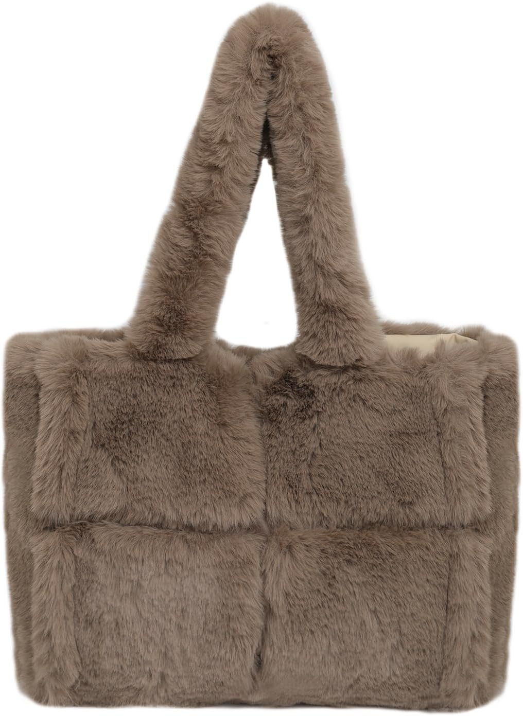 Coonoor Schultertasche Damen Plüsch Umhängetasche Groß Shopper Tasche Handtasche Tote Bag