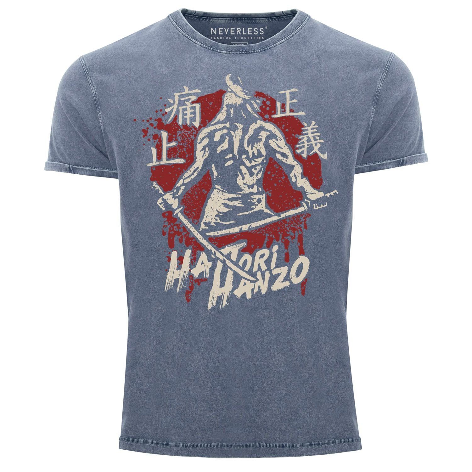 Print-Shirt Herren Vintage Shirt Samurai Schwert japanische Schriftzeichen