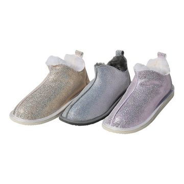 Hollert Hausschuh Damen Hüttenschuhe Cinderella Glitzer Echtleder Merino Schaffell Fellschuhe