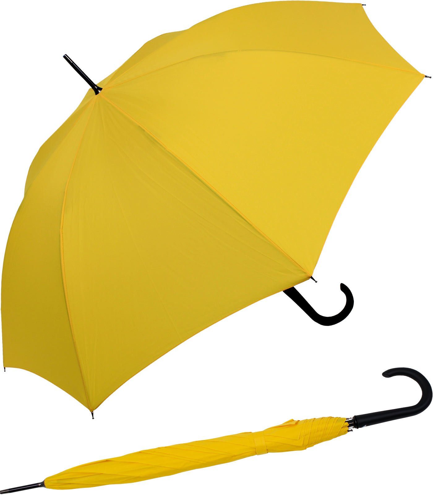 RS-Versand Langregenschirm großer gelb Auf-Automatik, Regenschirm Stahl-Fiberglas-Gestell, integrierter Auslöseknopf mit stabiler