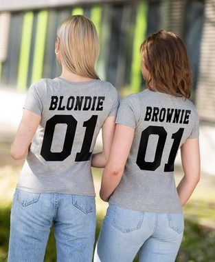 Couples Shop Print-Shirt Blondie & Brownie Damen T-Shirt Freunde Set mit trendigem Frontprint