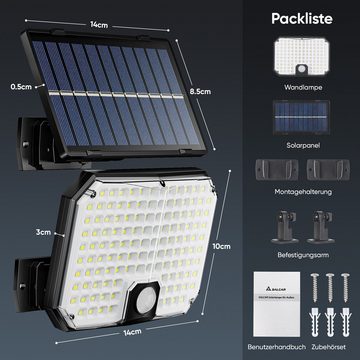 Salcar LED Solarleuchte Garten Solar Wandleuchte 124 LED Solarlampen für Außen 1/2 Stücke, Wasserdichte Solarleuchte für Außen mit Bewegungsmelder mit 5m Kabel