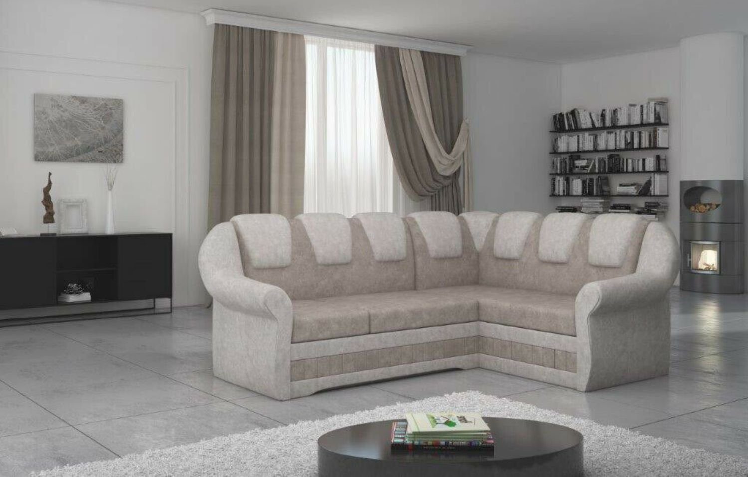 JVmoebel Ecksofa, Design Ecksofa Sofa Bettfunktion Couch Schlafsofa Dunkelbeige/Beige