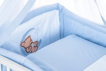 Kinderbettwäsche Babybettwäsche 7-tlg Set mit Nestchen 100x135 Himmelbett, Blau, Babyhafen, 7 teilig, Bett nicht im Lieferumfang enthalten.