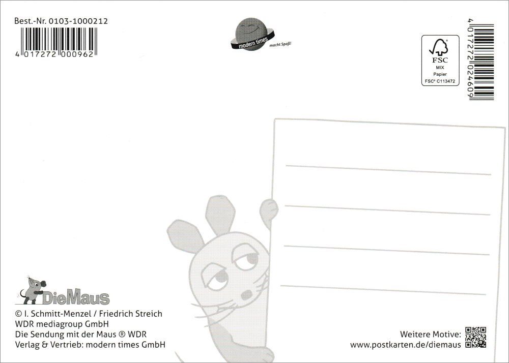 & Maus: der Co." Postkarte mit Maus "Sendung