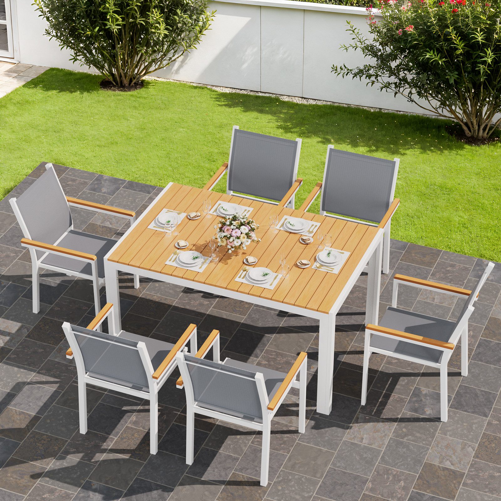 TLGREEN Gartentisch Wetterfest,Balkontisch Aluminium mit WPC Tischplatte, (Outdoor Esstisch für Balkon und Terrasse, Leichtgewicht), Stabiler Quadratisch Terrassentisch