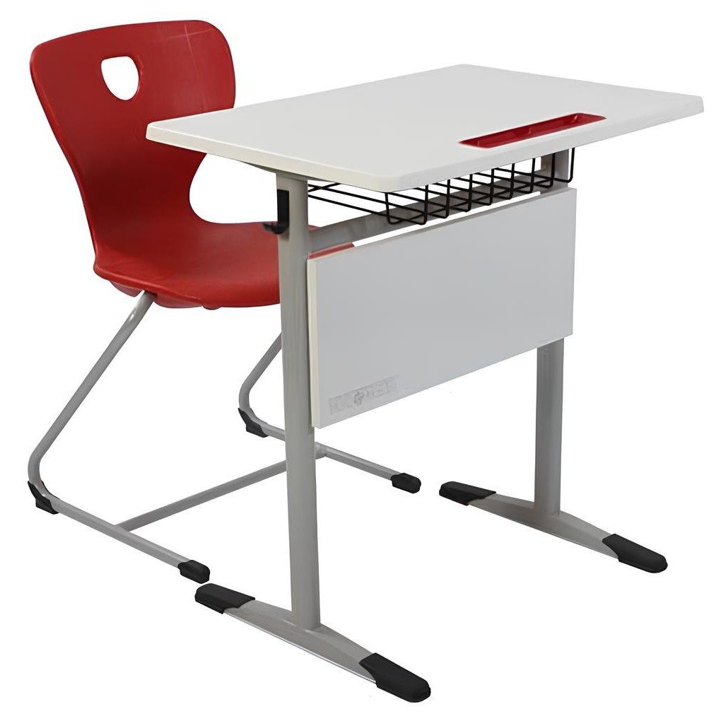Xlmoebel Kinderschreibtisch Platzsparendes Schreibtischset für Schüler mit Stuhl in Grau-Rot (Schreibtischset, 2-St., Schreibtischset mit Stuhl), Made in Europa