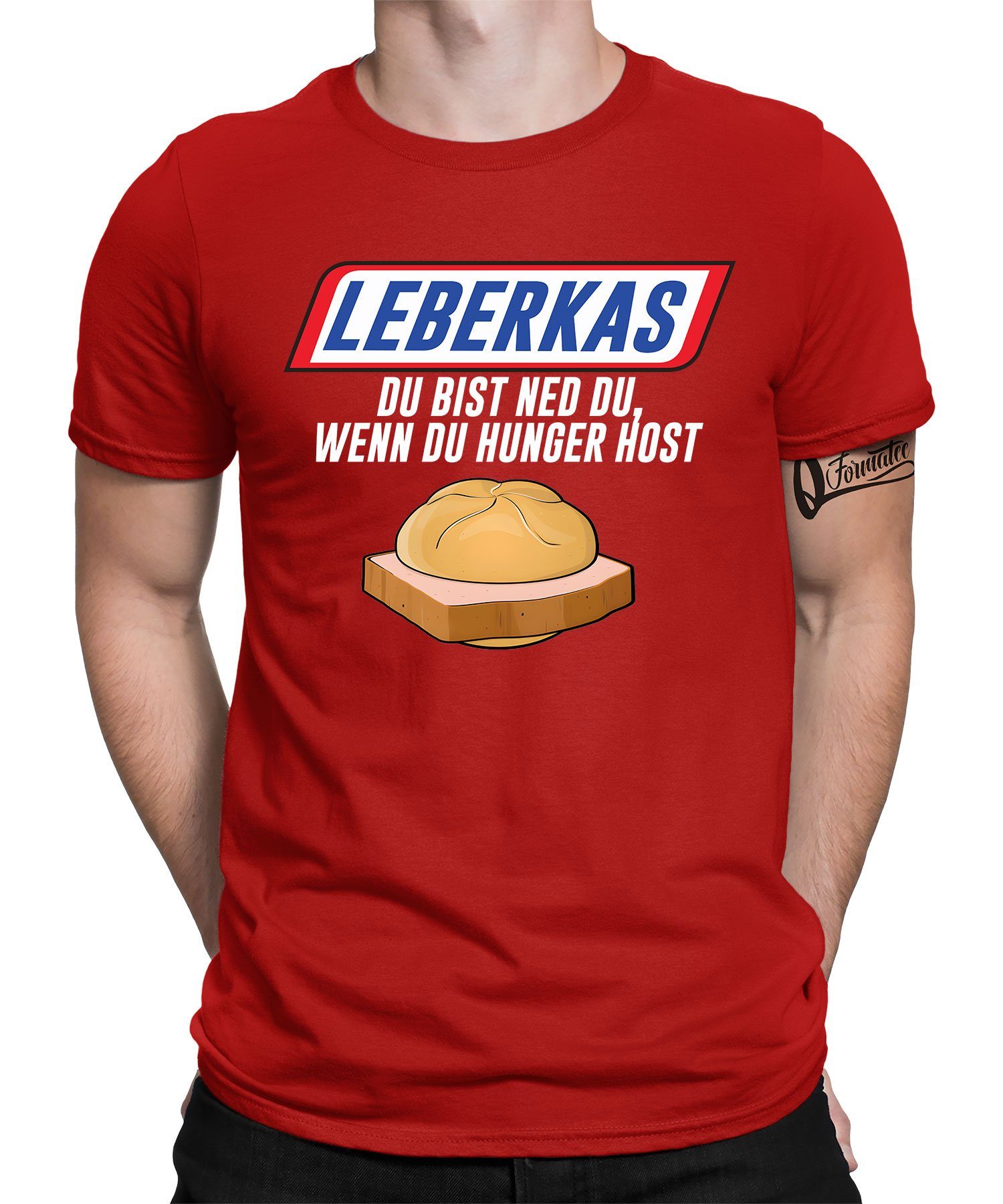 Leberkas Herren Spruch - Rot Quattro Statement Lustiger Kurzarmshirt Formatee (1-tlg) Hunger T-Shirt