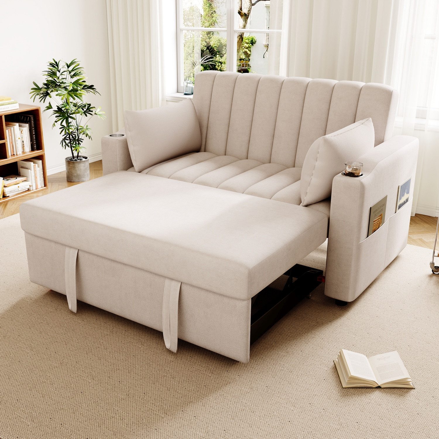 ANYSUN Schlafsofa modernes Doppel-Klappschlafsofa Bettsofa mit Schlaffunktion Sofa, Multifunktionssofa,Doppelsofa mit verstellbarer Rückenlehne, Getränkehalter und Kissen,geeignet für Wohnzimmer,Schlafzimmer,Wohnung