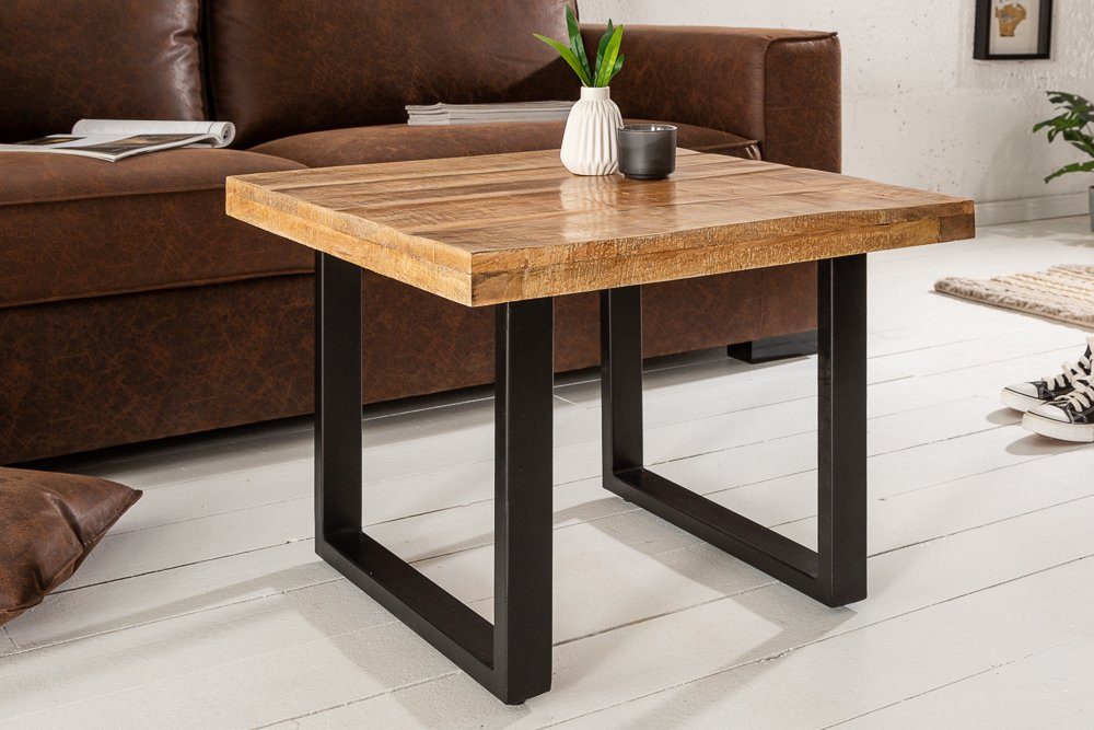 riess-ambiente Couchtisch IRON CRAFT 60cm natur / schwarz, Wohnzimmer · Massivholz · Metall · eckig · Industrial