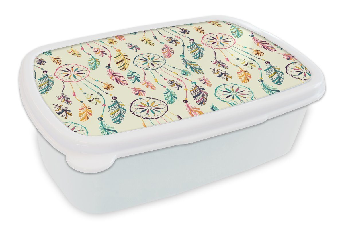 MuchoWow Lunchbox Traumfänger - Regenbogen - Bohème - Mädchen - Muster, Kunststoff, (2-tlg), Brotbox für Kinder und Erwachsene, Brotdose, für Jungs und Mädchen weiß | Lunchboxen