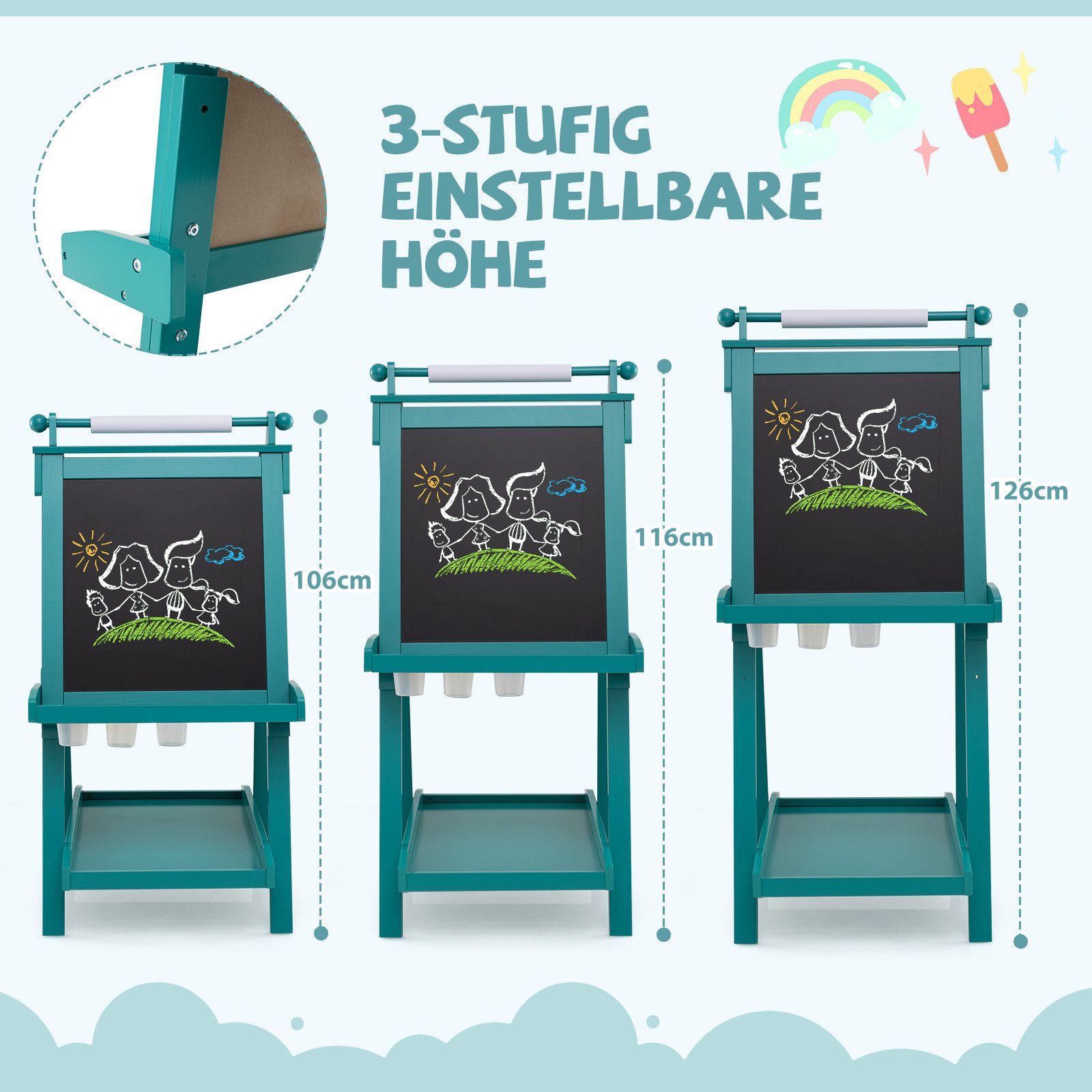 COSTWAY Standtafel, mit Whiteboard & Magnetischer Tafel, Klappbare