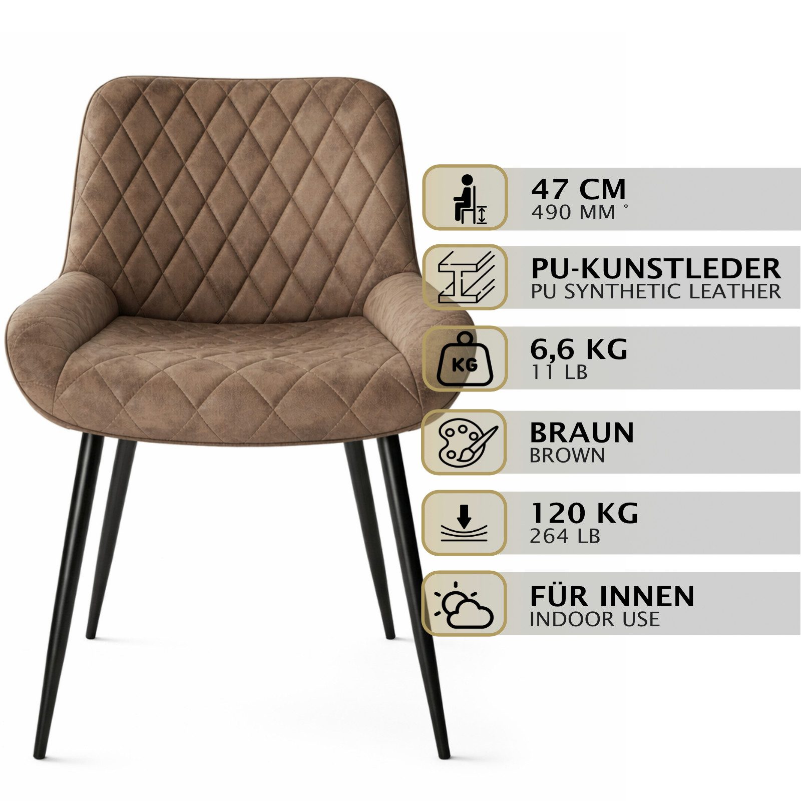 HAGO Esszimmerstuhl 2er Set Esszimmerstuhl Polsterstuhl Küchenstuhl Sessel Stuhl Armlehne – Bild 2 von 5
