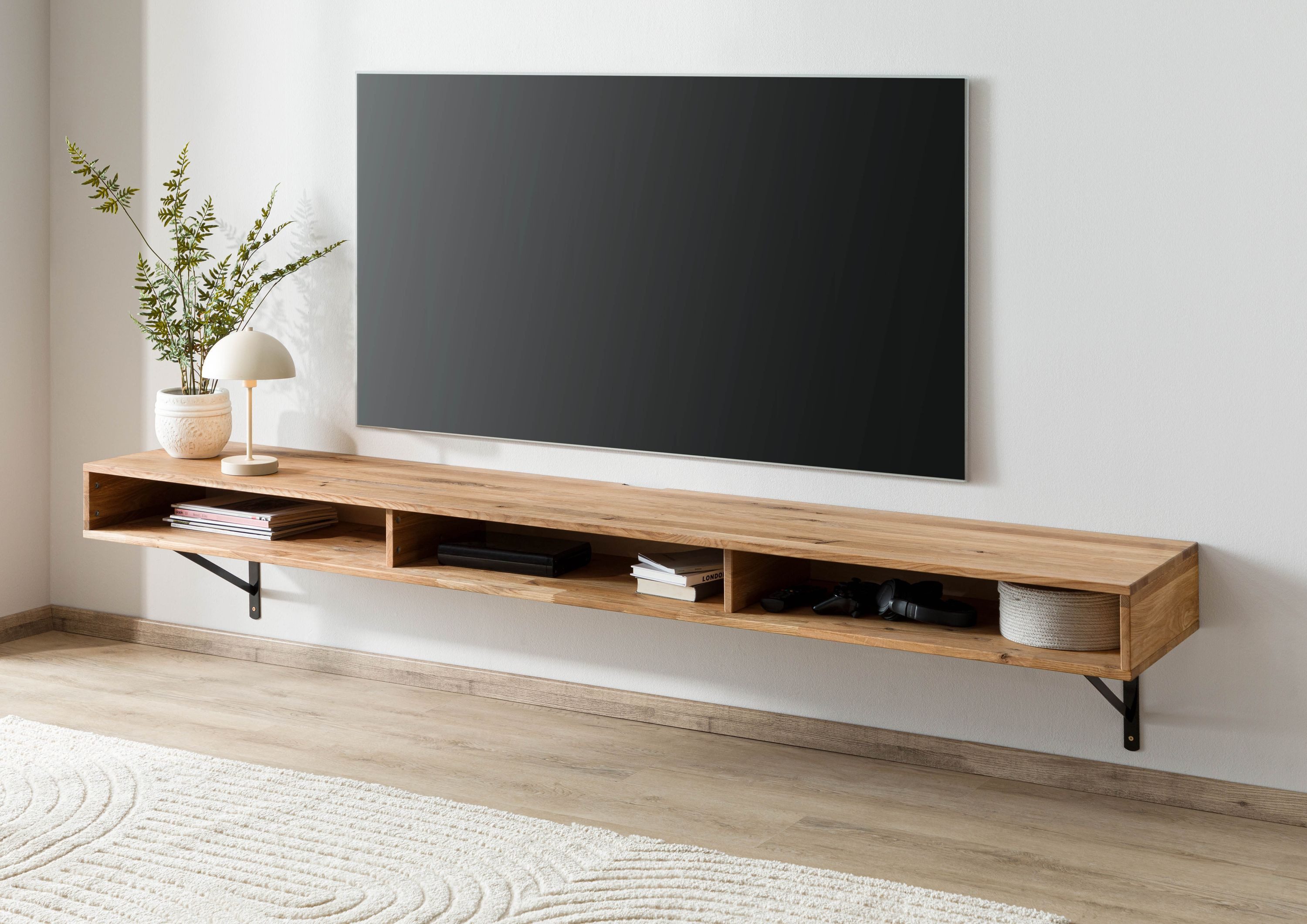 Massivmoebel24 Lowboard WIEN (Massivholz), Wildeiche 180x43x17 natur geölt WIEN #217