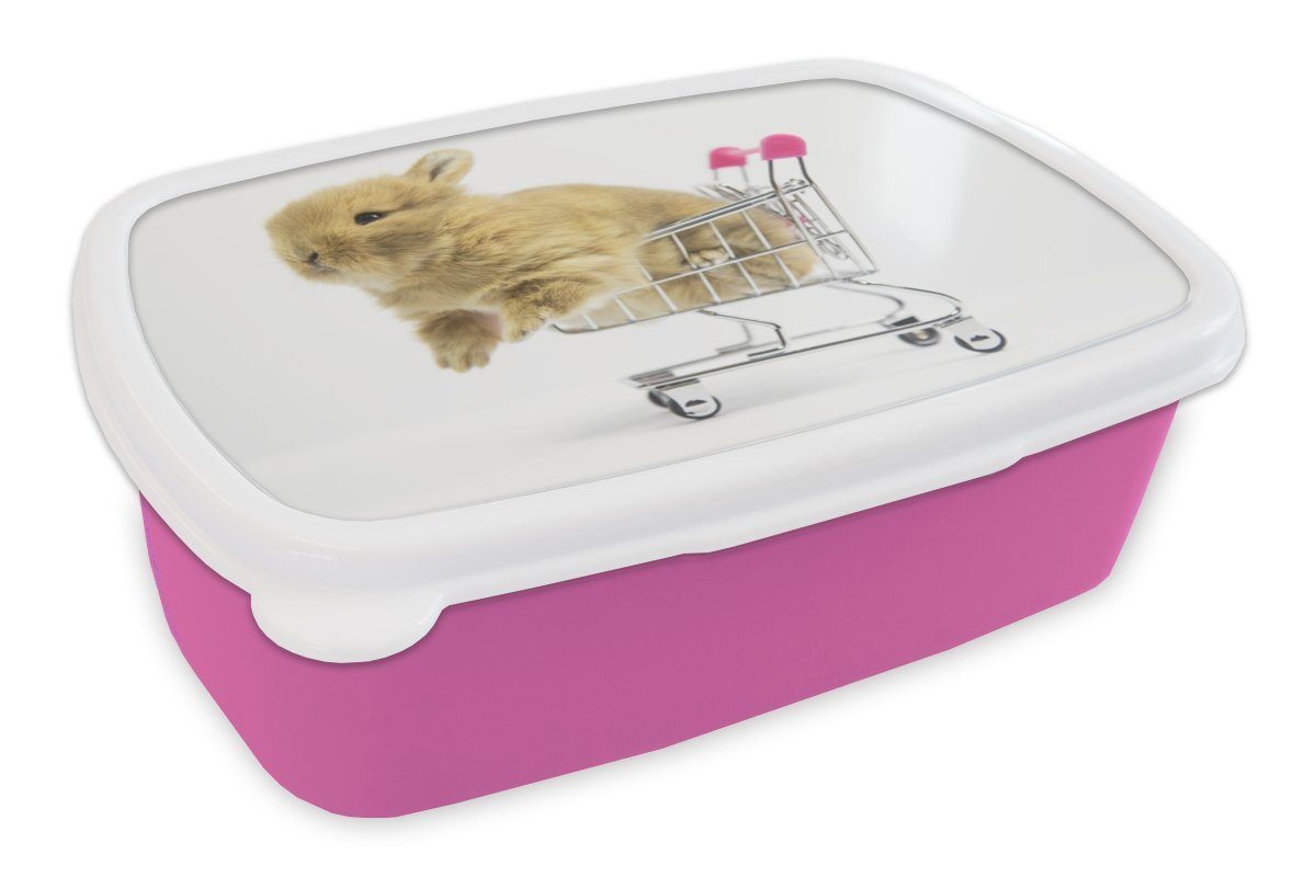 MuchoWow Lunchbox Kaninchen - Baby - Weiß, Kunststoff, (2-tlg), Brotbox für Erwachsene, Brotdose Kinder, Snackbox, Mädchen, Kunststoff rosa
