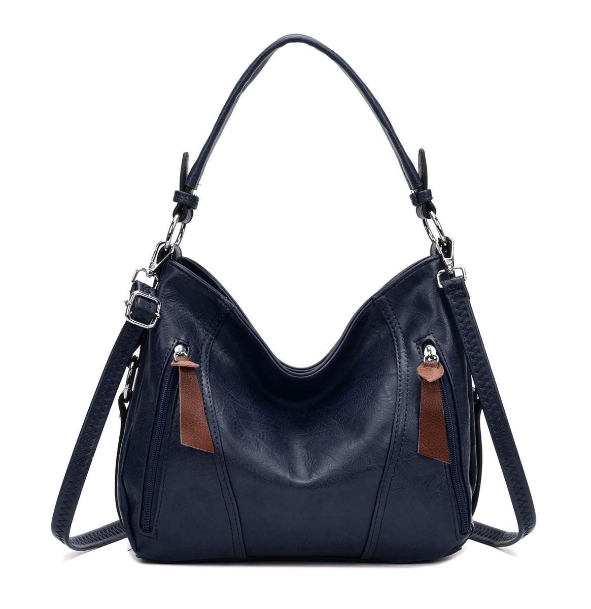 ITALYSHOP24 Schultertasche Damen Tasche Shopper Umhängetasche Hobo Bag CrossOver BodyBag Reise, als Handtasche, Umhängetasche, Shopper tragbar
