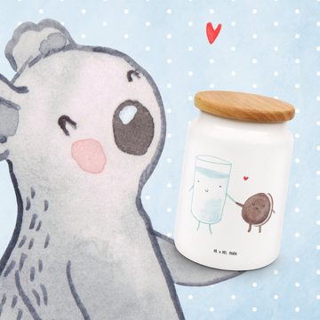 Mr. & Mrs. Panda Vorratsdose Milch Keks - Weiß - Geschenk, Vorratsdose, Motiv süß, Gute Laune, rom, Keramik, (1-tlg), Massiv-Holzdeckel