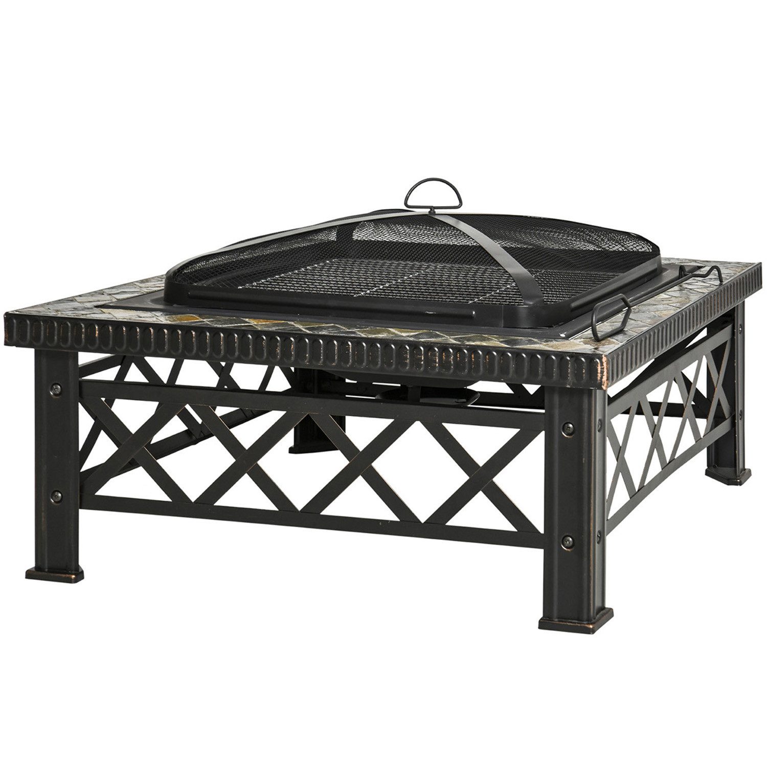 OUTMAX Feuerschale 3-in-1 Feuerschale mit Funkenschutz, für Garten BBQ 76x76x47cm, (1-St)