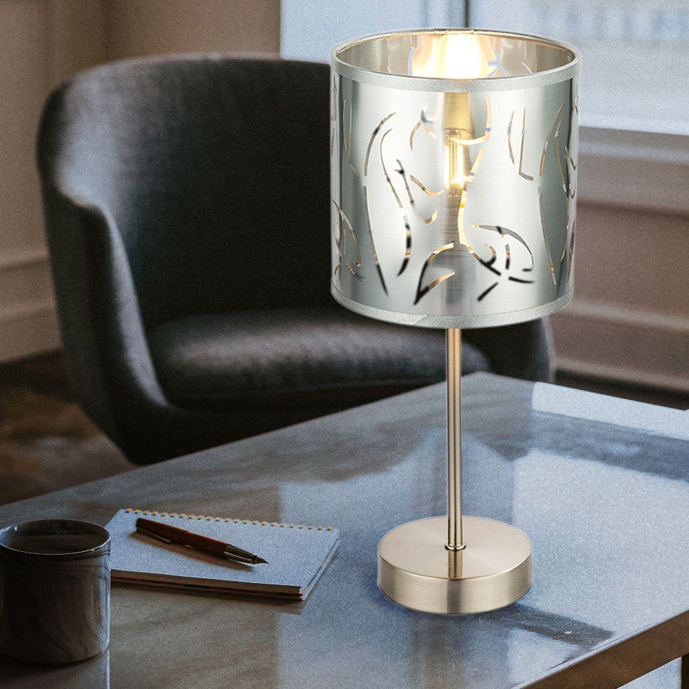Tisch Zimmer Tischleuchte, etc-shop Lampe Design Nacht Lese Leuchtmittel Schlaf LED inklusive, Licht silber Warmweiß, Stanzung