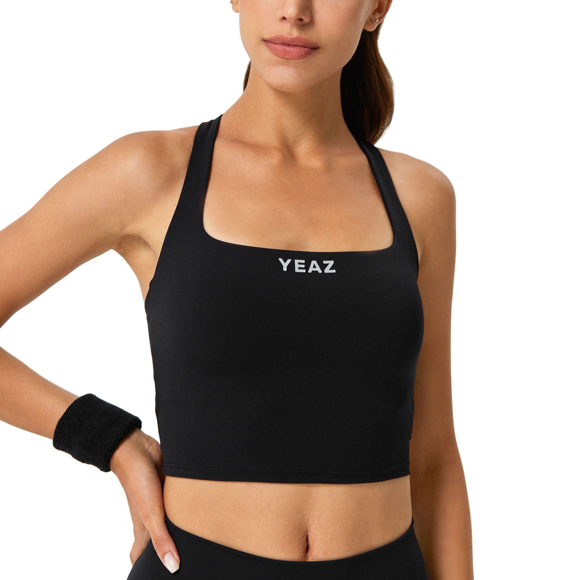 YEAZ Yogatop SHOW top (1-tlg) Passform schwarz einzigartiger Sportliches, cooles mit Design