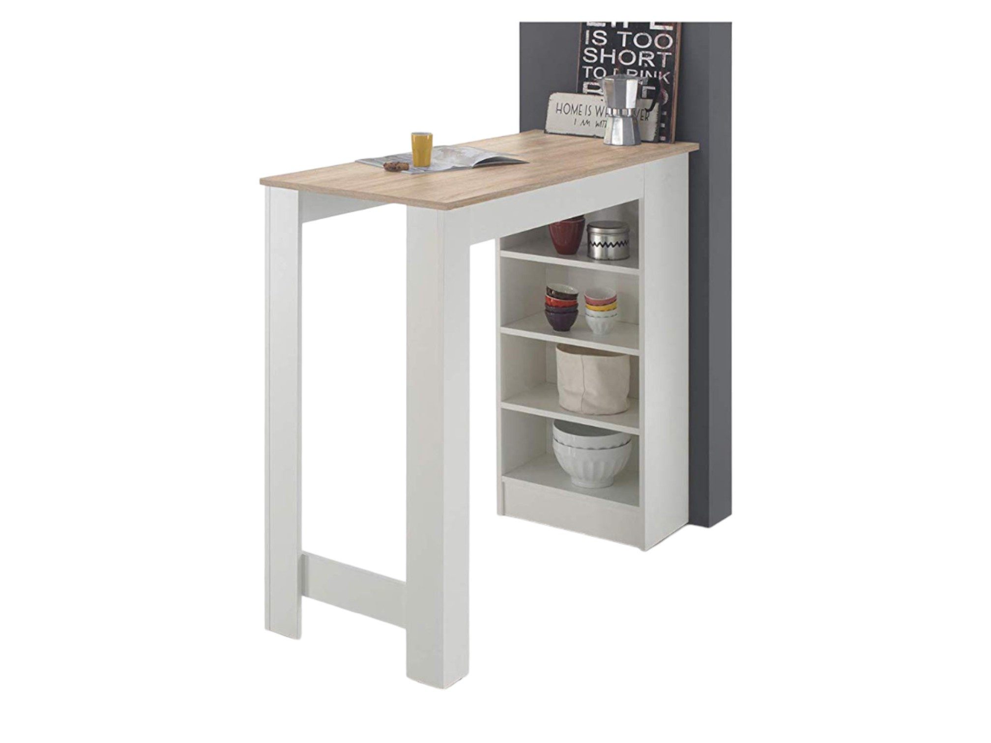 moebel-dich-auf Bartisch MOJITO (Stehtisch Bistrotisch Tresentisch, 115 cm breit), mit Regalfächern (beidseitig montierbar)