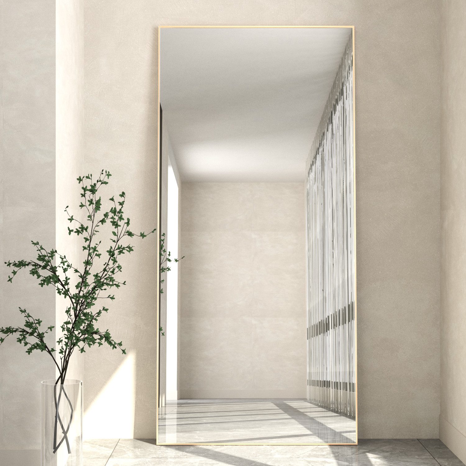 CASSILANDO Ganzkörperspiegel Rechteckspiegel mit Ständer, stehend oder wandmontiert (Packung, Ganzkörperspiegel Rec), 165*59cm Aluminiumlegierung dünnen Rahmen, – Bild 4 von 5