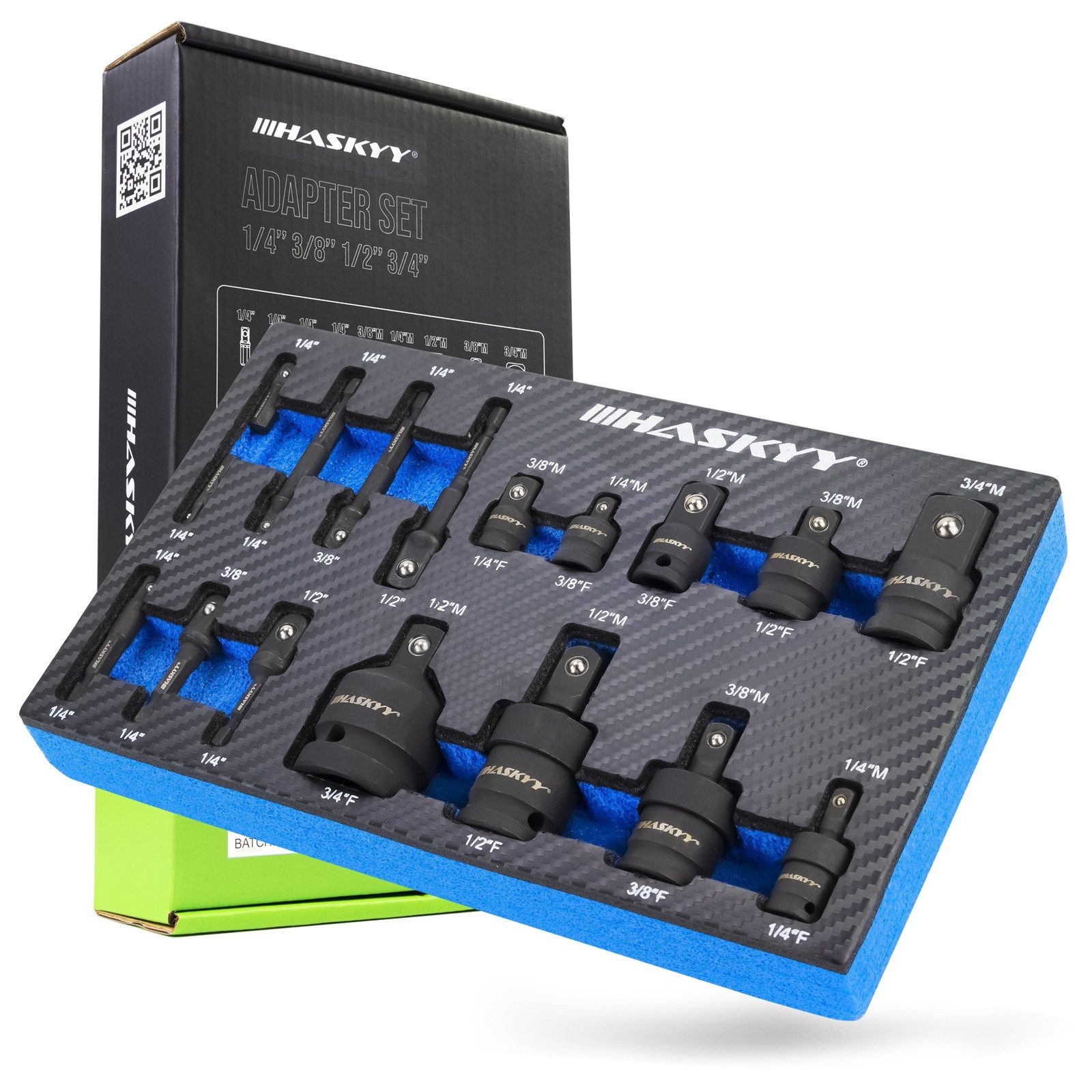 HASKYY Stecknuss 17 tlg. Steck-Nuss-Adapter-Satz für Schlagnuss 1/4" 3/8" 1/2" 3/4"