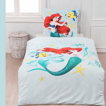 Kinderbettwäsche Disney Arielle Meerjungfrau, MTOnlinehandel, Flanell, Biber, 2 teilig, Disney's Mermaid Prinzessin Mädchen-Bettwäsche