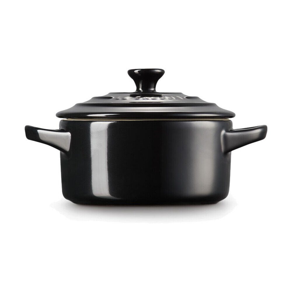 LE CREUSET Auflaufform Mini-Cocotte 10 cm Schwarz, Steinzeug, 250ml, Steinzeug, mikrow.- & spülm.sicher, glasiert, schwarz