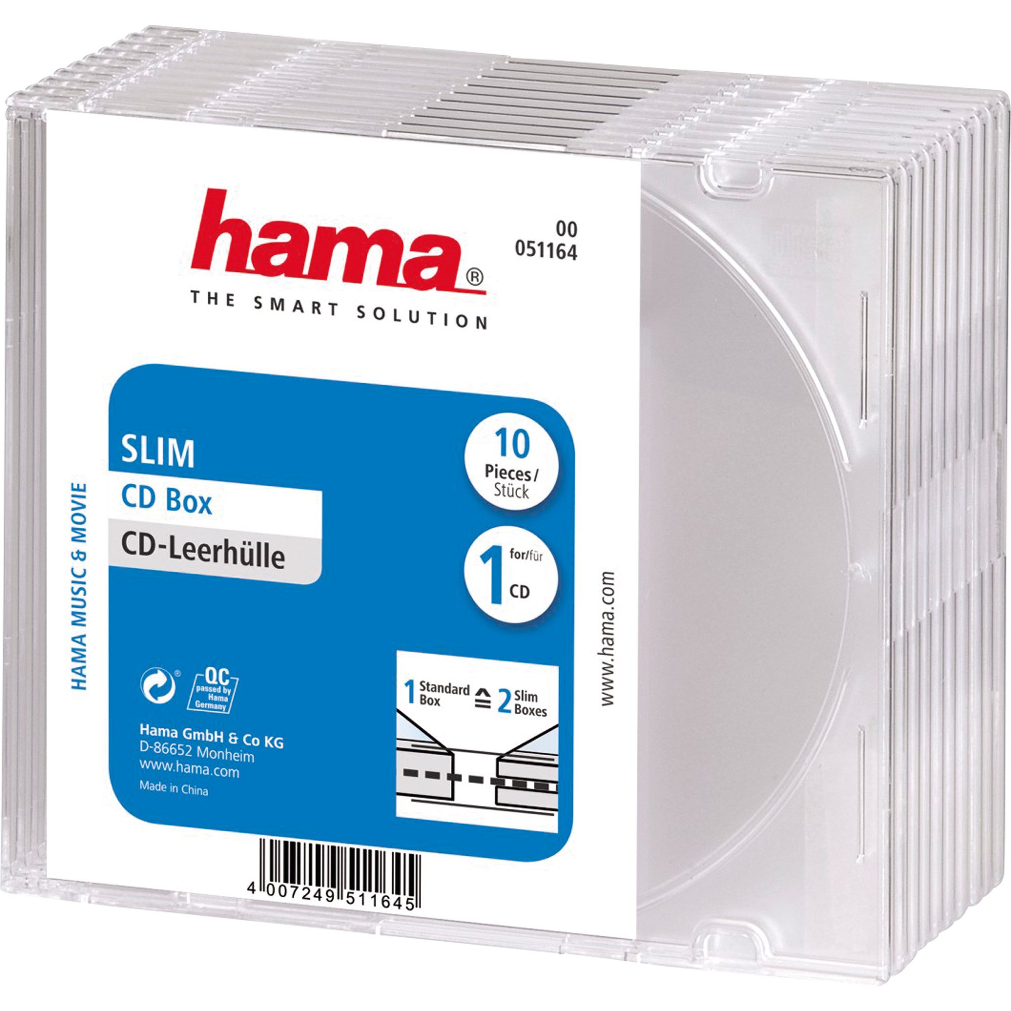 Hama Aufbewahrungsbox CD-Hülle Slim 00051164 transparent 10 Stück (40 Stück)
